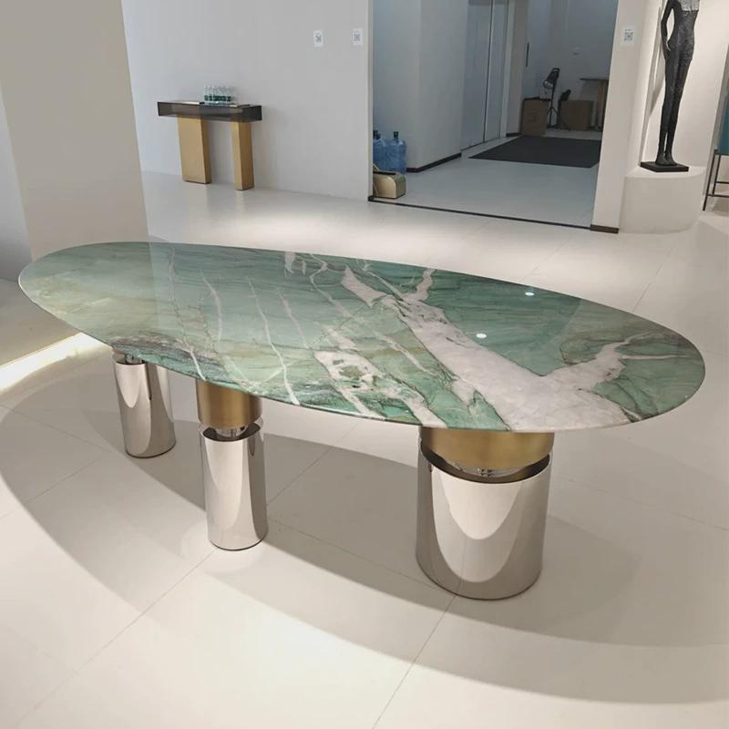 意式轻奢极简不锈钢餐桌腿支架底座餐桌奢石餐桌脚水滴大理石底架