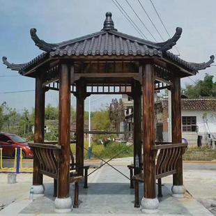 庭院别墅花园六角亭户外防腐木厂家直销 家用树脂瓦六角凉亭新中式