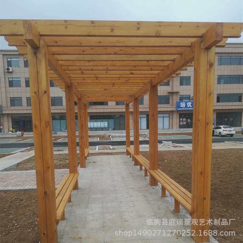 定制学校户外庭院碳化木防腐木葡萄架走廊景区木质廊架