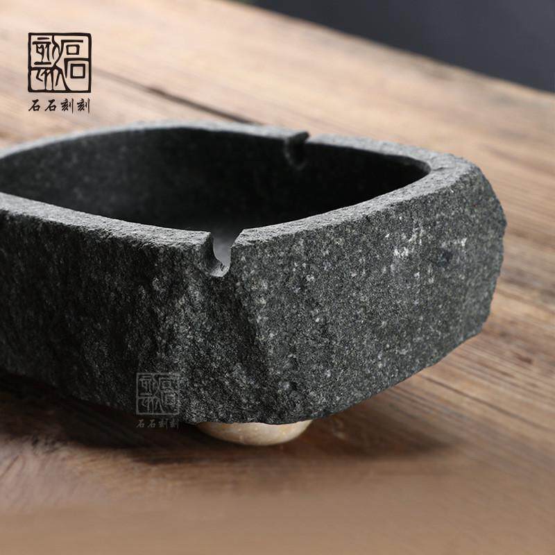 石石刻刻创意烟灰缸青石个性家用客厅家居摆件饰品礼品定制包邮