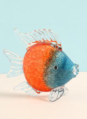 北欧玻璃亲嘴鱼摆件家居样板房软装饰品创意水晶动物工艺品现货