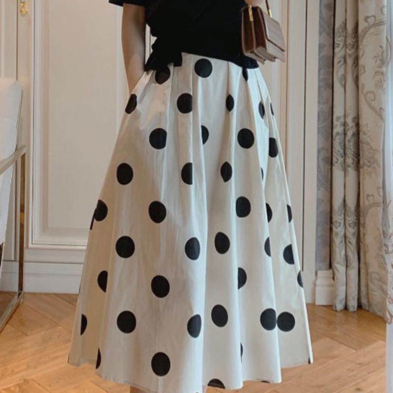 2025夏装新款松紧腰口袋显瘦波点女时尚a型圆点中长款,女装/女士精品,半身裙,淘宝优惠券,粉丝福利购,淘宝优惠卷