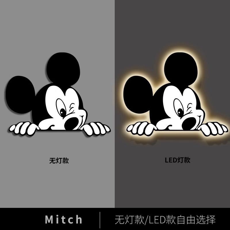 带灯卧室装饰画儿童房挂画氛围灯床头画米奇房间女孩男孩led新款