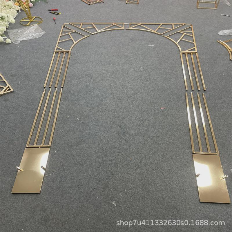 婚庆新款铁艺异形多杠拱门屏风背景架婚礼舞台道具装饰镀金架子