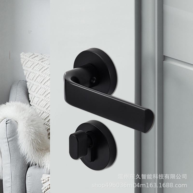 锌合金欧式黑色室内锁浴室门锁卧室分体锁磁吸锁执手卫生间房门