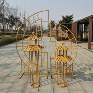 热销新款婚庆道具中式六角喜亭凉亭明心路引同心圆摆件小屋月映屏