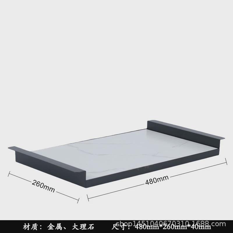 茶几金属大理石托盘摆件样板房新中式客厅茶道展示售楼处软装饰品