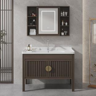 新中式 浴室柜组合太空铝落地洗衣柜阳台陶瓷洗衣池带搓衣板一体盆