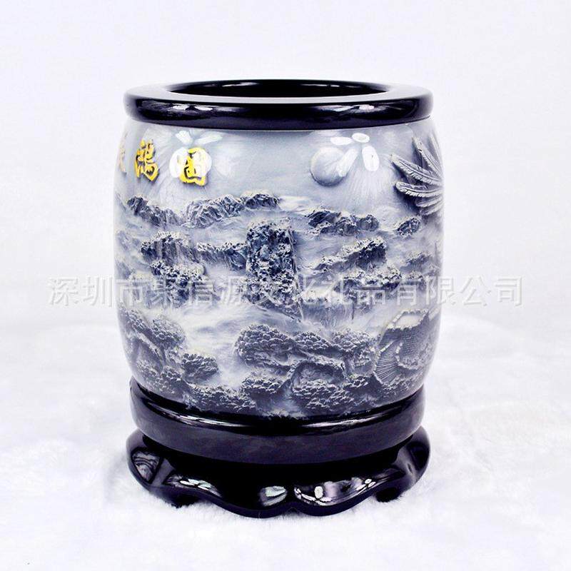 大号笔筒包邮创意时尚笔筒水晶浮雕旋转摆件定制商务礼品办公用品