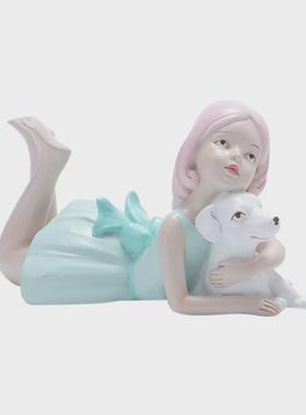 北欧女孩抱ins风树脂工艺品女生房间样板间狗软装家居装饰品摆件