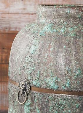 热销复古做旧陶罐花瓶陶瓷落地大号庭院水培多肉种植客厅装饰铜环