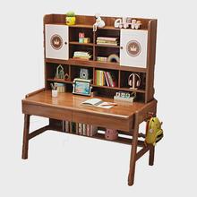 实木可升降儿童书桌书架一体现代北欧学生学习家用初中生书桌椅