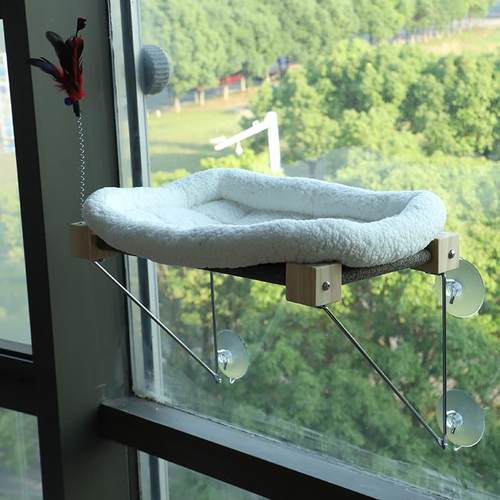 批发实木猫咪四柱吸盘式吊床玻璃宠物瞭望台四季通用猫爬架吊床
