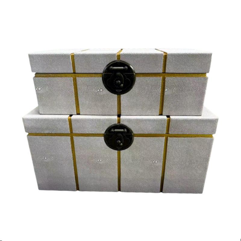 样板房黑色大魔鬼鱼纹皮革复古五金扣饰品摆件现代简约软装装饰盒