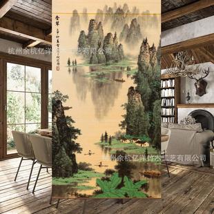 门帘复古禅意阳台工艺画遮光升降日式 窗帘新中式 家用印花竹帘