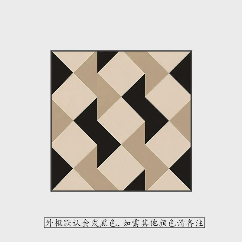 简约现代复古风黑白色块抽象高端客厅玄关装饰画背景墙壁方型挂画图片