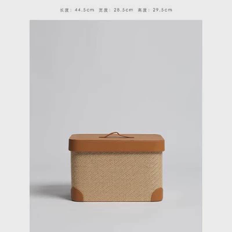 不止手工编织黄麻收纳意大利纤维皮脏衣篮带盖多用收纳箱储物箱