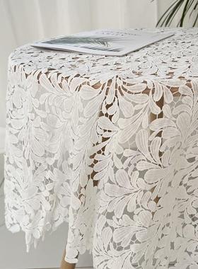 ri0t白色镂空餐桌布法式田园风刺绣桌布茶几柜防尘沙发盖布巾布料