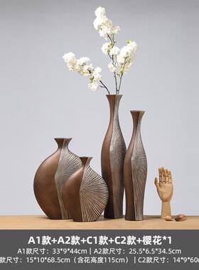 美式复古花瓶摆件轻奢高档干花中式客厅插花电视柜玄关家居装饰品