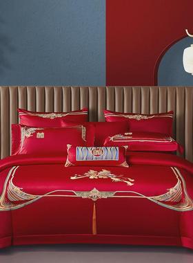 06ym140s支结婚四件套新婚大红色刺绣件套婚庆六十床上用品喜