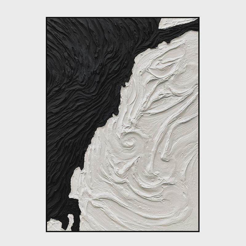 黑白厚手绘油画现代简约客厅装饰画立体肌理玄关装饰画餐厅挂画