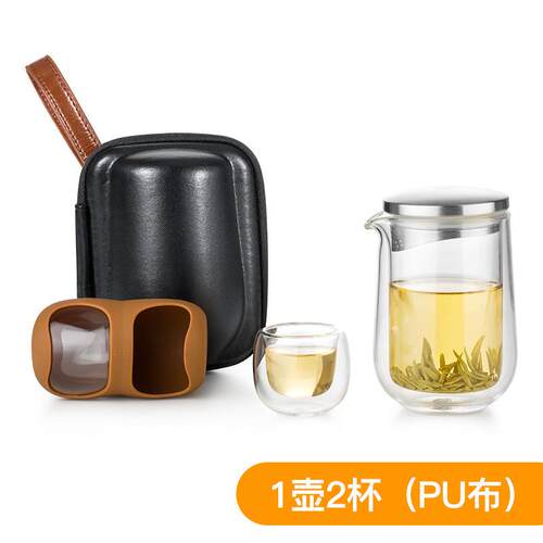 尚明玻璃旅行茶具套装便携包快客杯一壶两杯耐高温户外露营泡茶壶