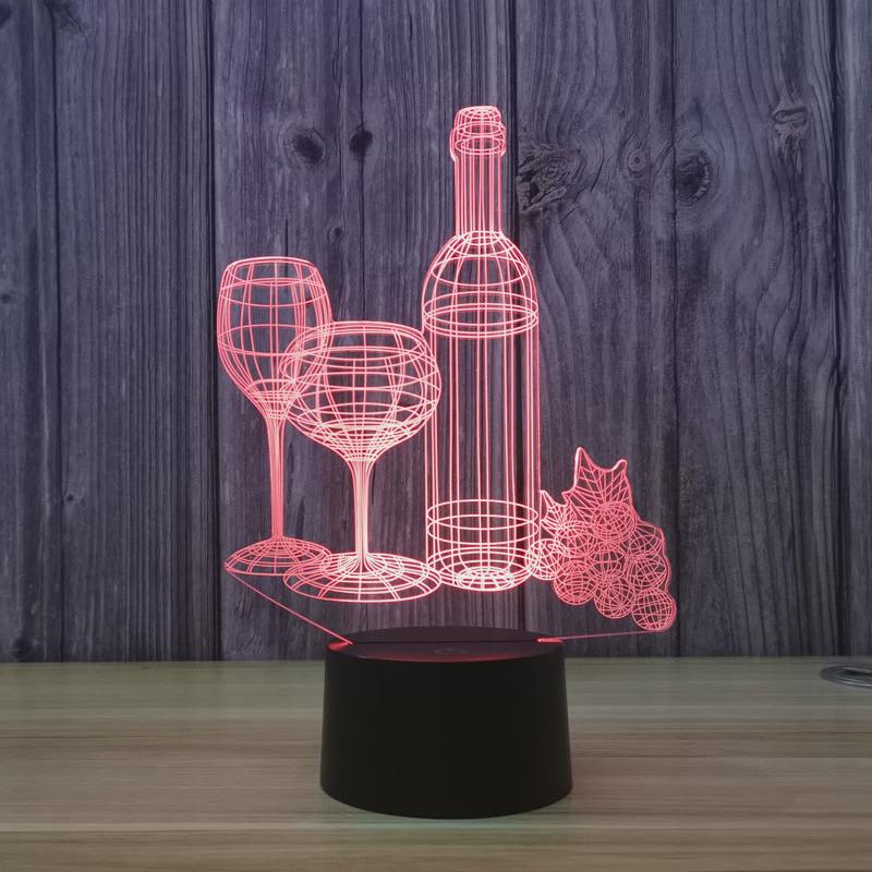 6R七彩酒杯3d小夜灯卧室床头台灯酒吧桌面氛围灯夜店清吧装饰桌灯