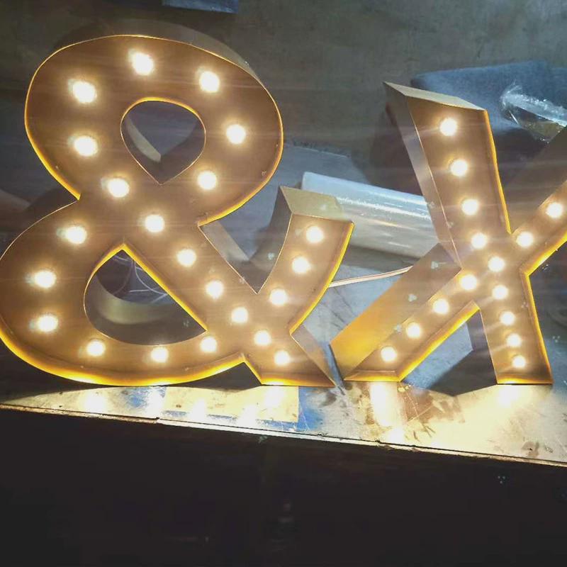 户外门头led大灯泡字生锈复古招牌发光字立体落地字母发光灯箱