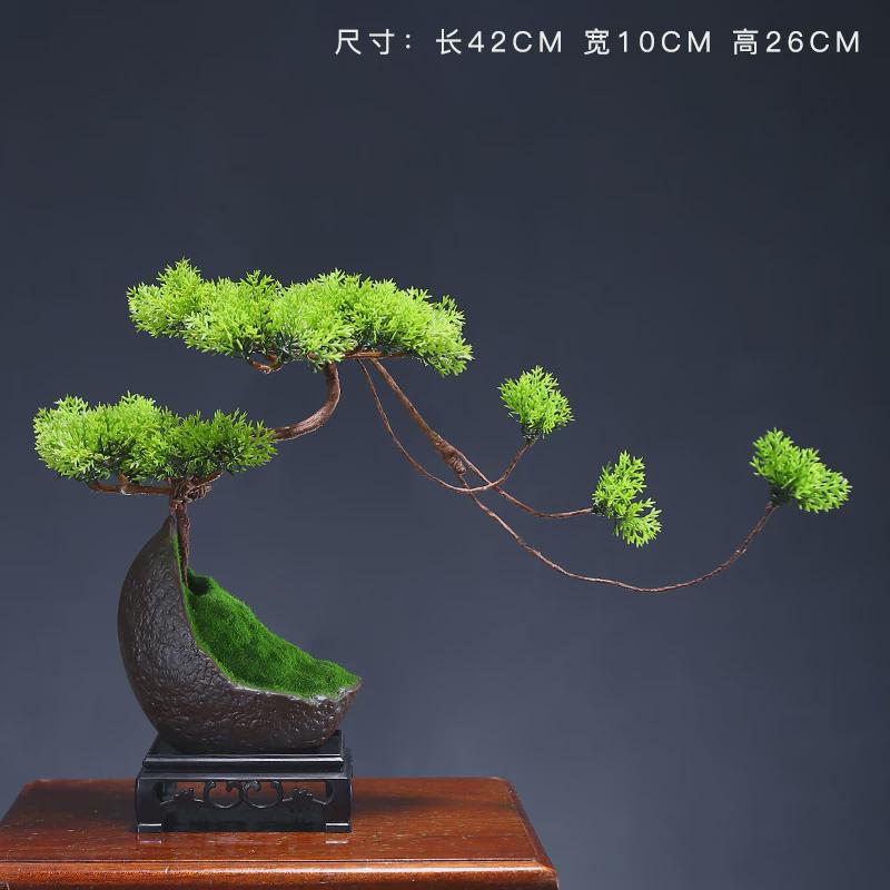 中式小迎客松摆件仿真假花客厅玄关桌面古风绿植摆设摄影道具盆景