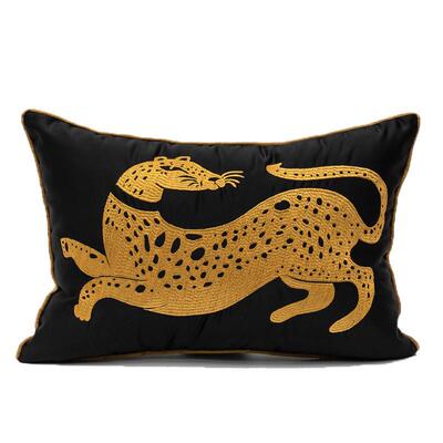 桥溪屋轻奢腰枕绣花金钱豹沙发靠垫抱枕套样板间酒店客厅风靠背套