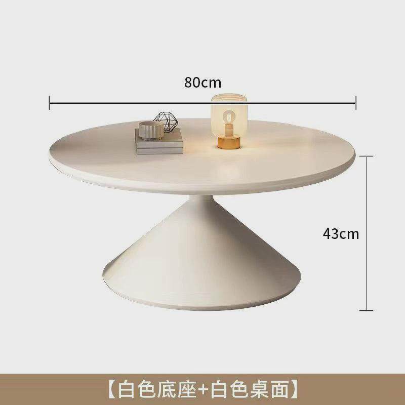 #奶油网红实木茶几客厅家用小户型简约现代风感可移动圆形茶