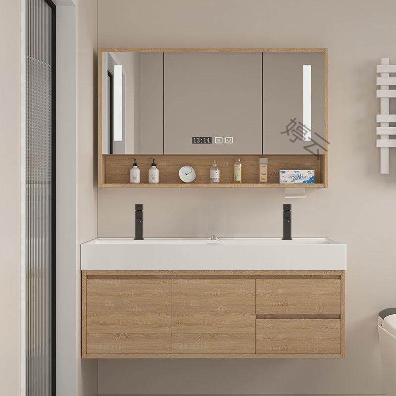 ht浴室柜风智能现代原木海洋盆组合一体式柜台双龙头卫生间洗手洗,家装主材,浴室柜组合,淘宝优惠券,粉丝福利购,淘宝优惠卷