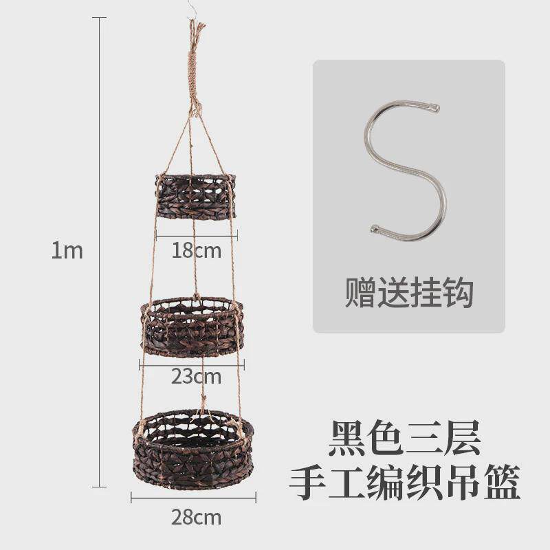 吊篮花盆三层草编圆形葫芦草麻绳编织框子阳台花园镂空花盆