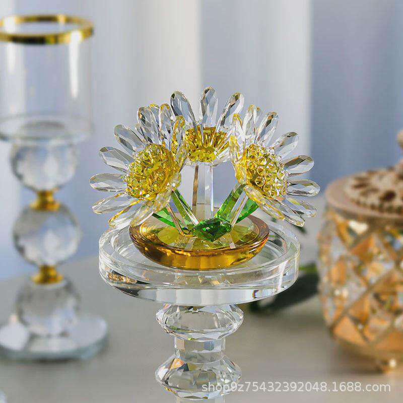 水晶花摆件轻奢水晶礼品镇纸花盆植物造型家居桌面摆饰车载花摆件