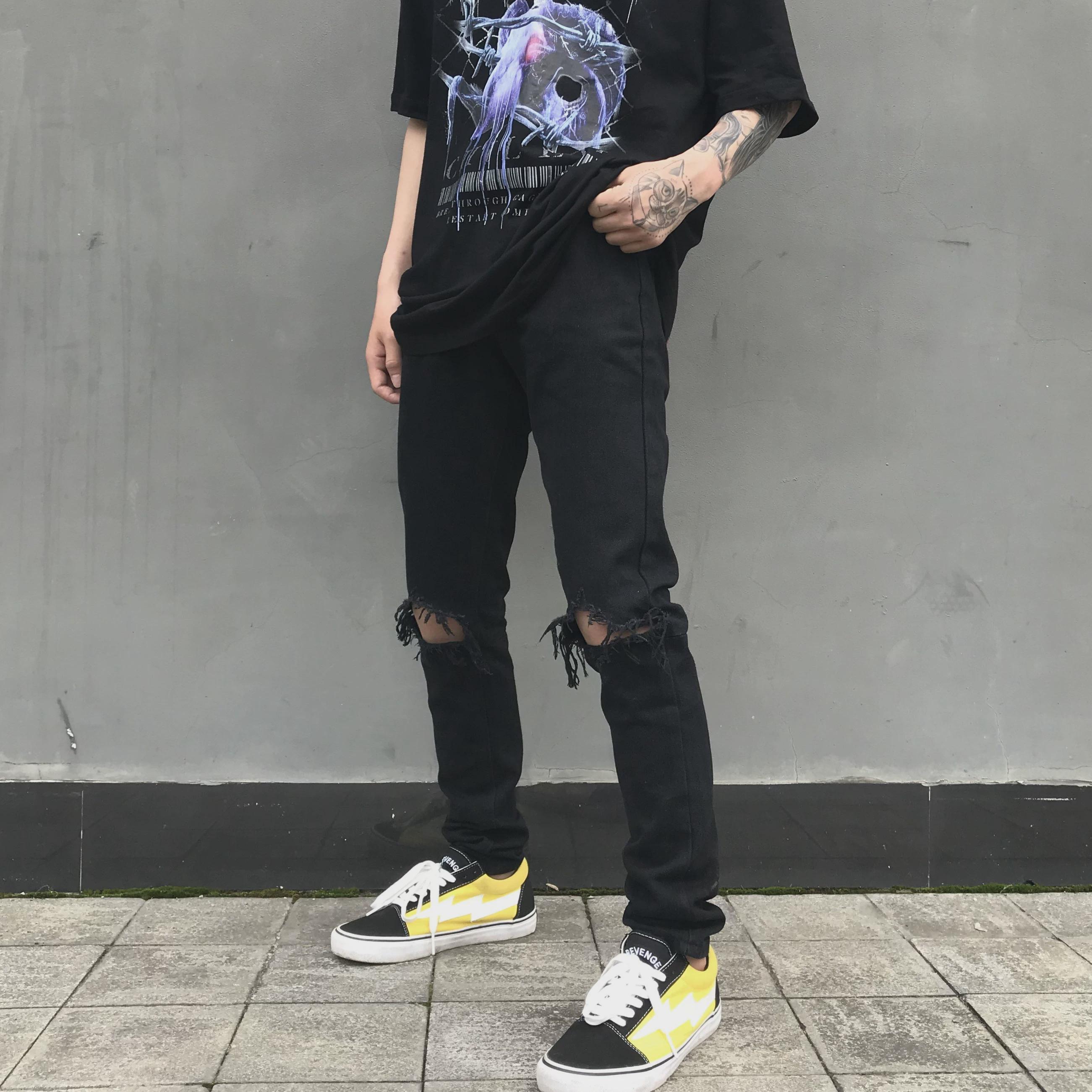 fog风格复古高街破洞牛仔裤长裤修身小脚牛仔裤男ins牛仔裤潮男