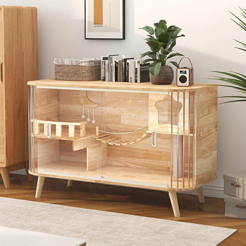 萌助新款猫柜实木室内猫别墅人宠共用猫笼双层电视柜猫屋展示柜