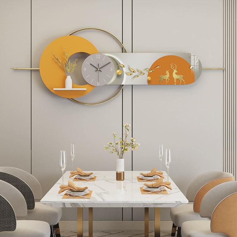 新款网红壁挂画立体钟表装饰画玄关餐厅墙面晶瓷组合装饰画壁饰图片