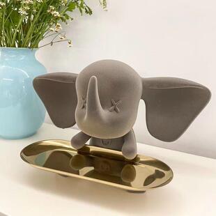 托盘玄关摆件小飞象入门钥匙收纳潮玩创意装饰摆件现代轻奢软装新