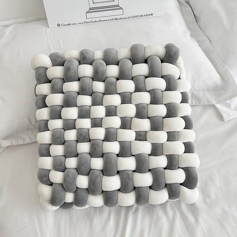 北欧抱枕精致拼色方形编织椅垫坐垫沙发靠背毛绒靠枕装饰飘窗垫