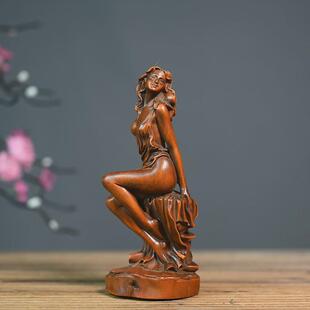 黄杨木仿古实木木质工艺摆件女神雕刻人物美少女工艺礼品怀旧摆设