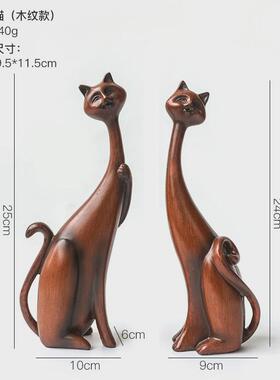 北欧创意抽象艺术感油画玄关对猫摆件家居客厅情侣摆设轻奢装饰品