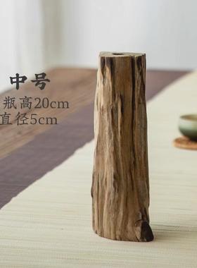 插花复古禅意客厅实木干花花瓶摆件茶室餐桌中式小花器装饰品摆设