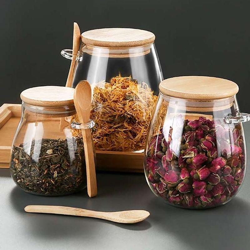 大容量透明带勺茶叶罐玻璃密封罐花茶罐家用五谷杂粮咖啡豆茶叶罐