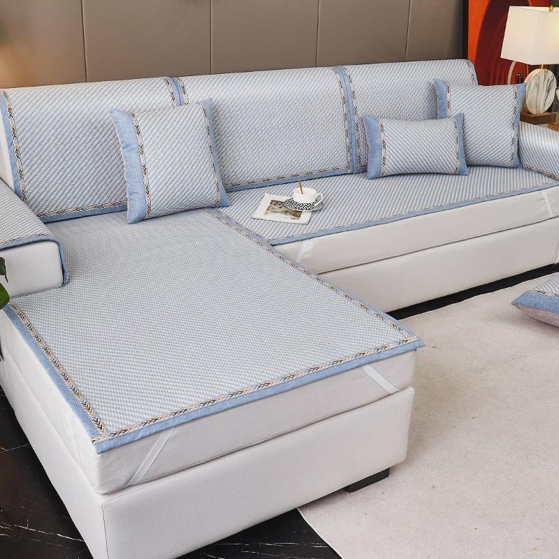 9qxc夏季冰丝藤席藤2023新款沙发套罩夏天凉席凉垫pe沙发垫坐垫子