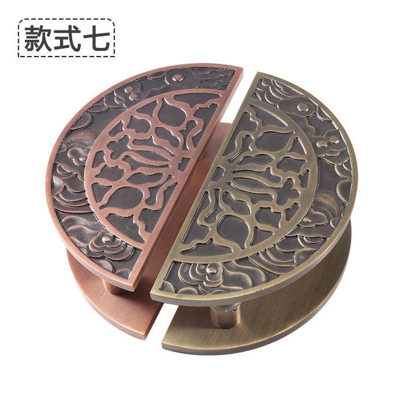 中式仿古祥云拉手镂空半圆形木门荷花雕刻玻璃门大门拉手古铜把手