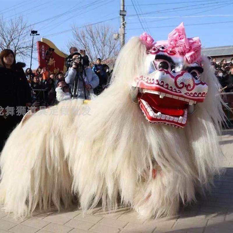 舞龙舞狮道具白色牦牛舞狮双人款加厚舞狮网红狮皮整套北狮加厚