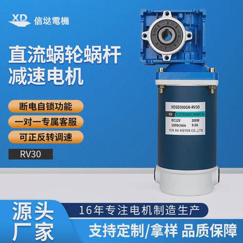 300w蜗杆减速电机12v24v可调速大正反力矩转rv30大功率电动机马达