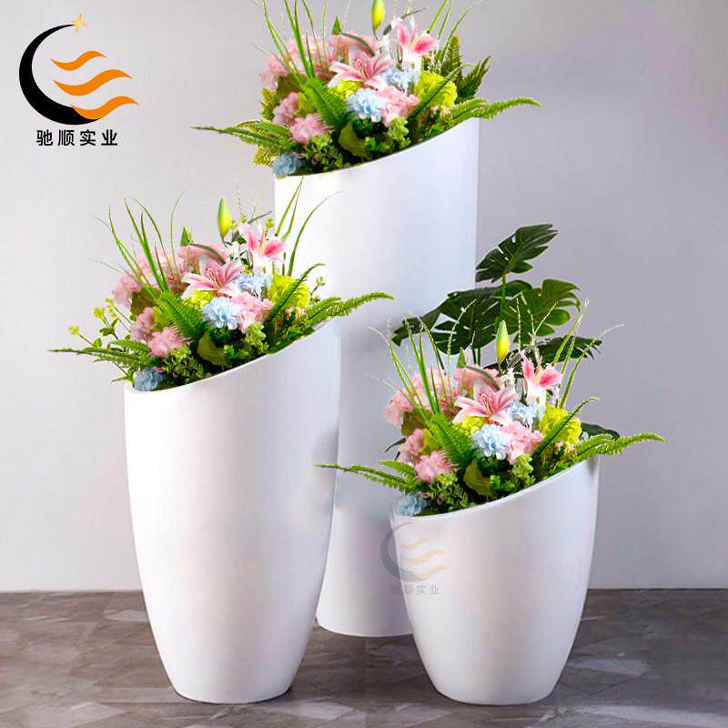 玻璃钢斜花箱写字楼商场美陈椭圆口花钵现代简约户外装饰花器组合