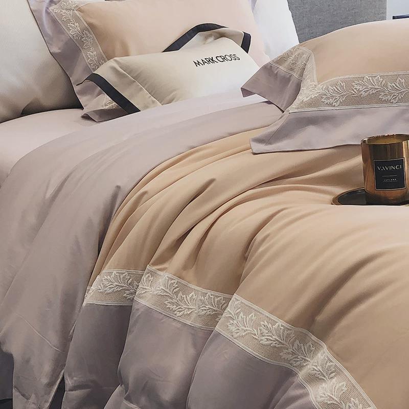 秋冬轻奢100支兰裸睡超细旦蕾丝边磨毛四件套细腻柔软精床上用品