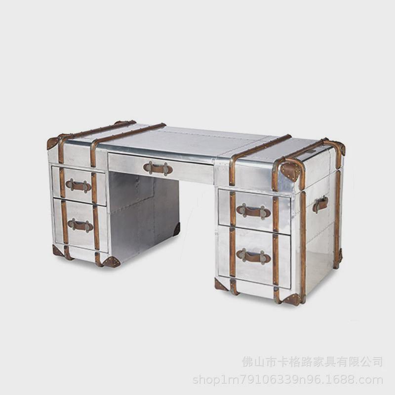 LOFT工业风办公桌复古铝皮金属创意书桌轻奢老板桌现代商业电脑桌